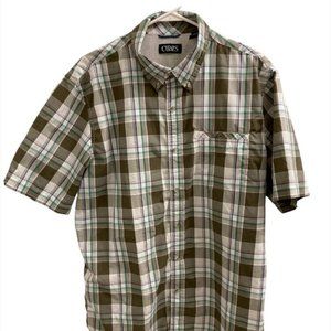 Chaps Mens Shirt Sz XL/TG Short Sleeves Polyester Plaid Front Pocket